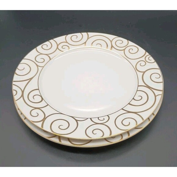 Pier One Imports Gold Swirl Dinner Plates (2) Christmas Holiday - Picture 5 of 5